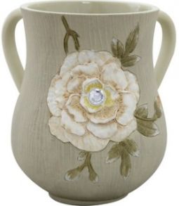Artistic White Flower Netilat Yadaim / Washing Cup Made of Resin