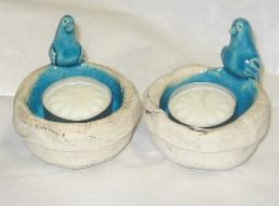 Birds Turquoise Ceramic Candleholders - Tea Lights Set of 2 Made in Israel By Feingold