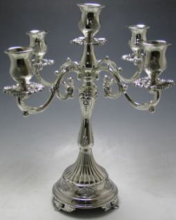 5 Branch Shabbat Candleholder Candelabra Silver Plated