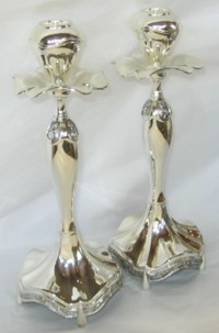 Silver Plated Shabbos Candlesticks 10.5'' tall