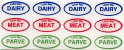 Lable Me - Dairy - Meat - Parve - Set of 24 Clear Waterproof Labels