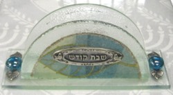 Art Glass Shabbat Kodesh Napkin Holder Made in Israel by Lily ART (Blue)