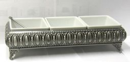 Pewter 3 Sectional Dish with Square Bowls