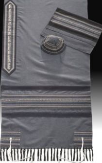 Designer Embroidery Men's Tallit Set of 3 - Viscose By Akiva Lamy Made in Israel