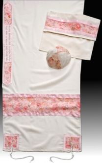 Floral Applique on Viscose Women's Tallit Set of 3 Made in Israel By Akiva Lamy