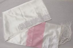 Pink Paisley Silver Scroll White Satin Women's Tallit - Polyester 2 sizes