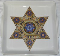 Ceramic Magen David Matzah Tray Plate, By M. Jacobs