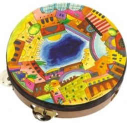 Jerusalem Hand Painted Tambourine 9"D x 2" Made in Israel by Emanuel